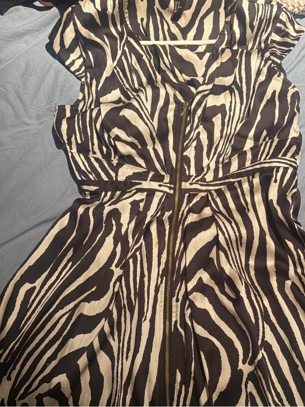 H&M Black and Cream Zebra-Print Mini Dress with Front Zip
